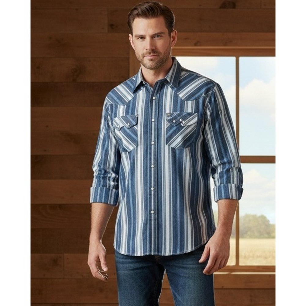 Wrangler X-Long Tails Men's Shirt Size M 16-34 Striped Button Up Long Sleeve NWT